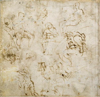 Figure study with writing, c.1511 (pen & ink on paper) à Michelangelo Buonarroti