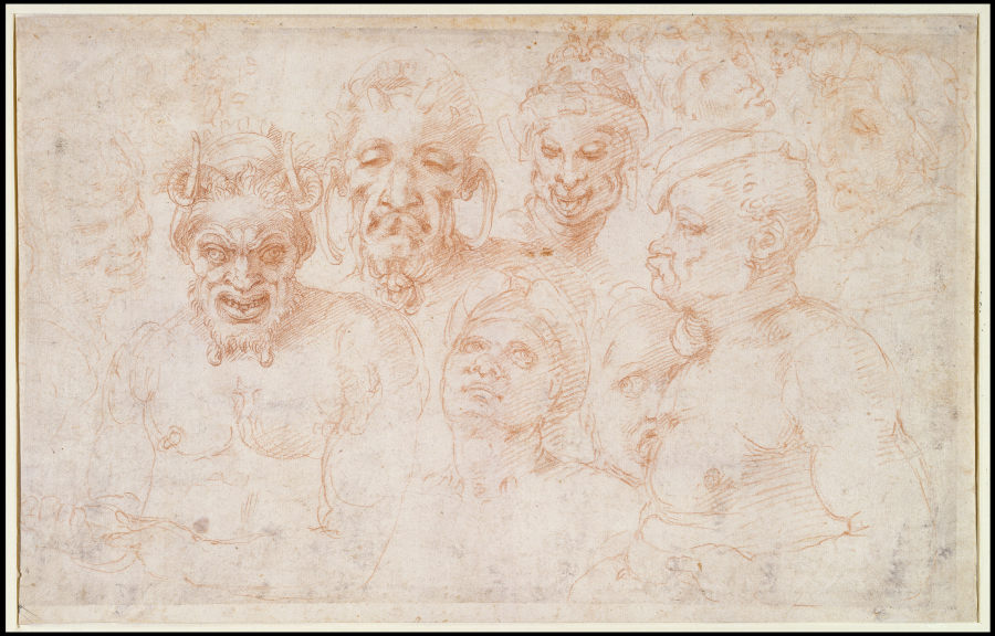 Grotesque heads and further studies à Michelangelo Buonarroti