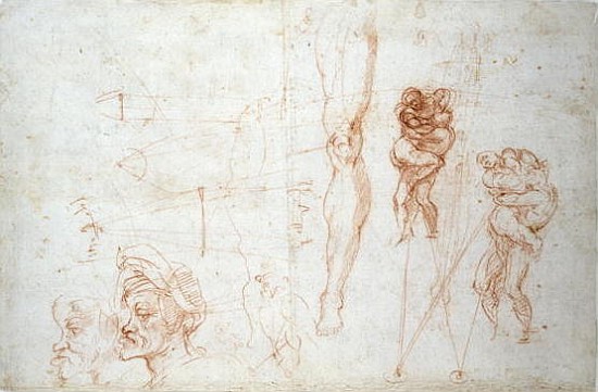 Hercules and Antaeus and other Studies, c.1525-28 à Michelangelo Buonarroti