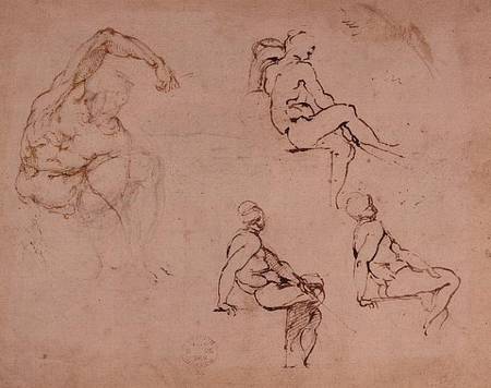 Inv.1859-6-25-568 Figure Studies for a Man (brown ink) à Michelangelo Buonarroti