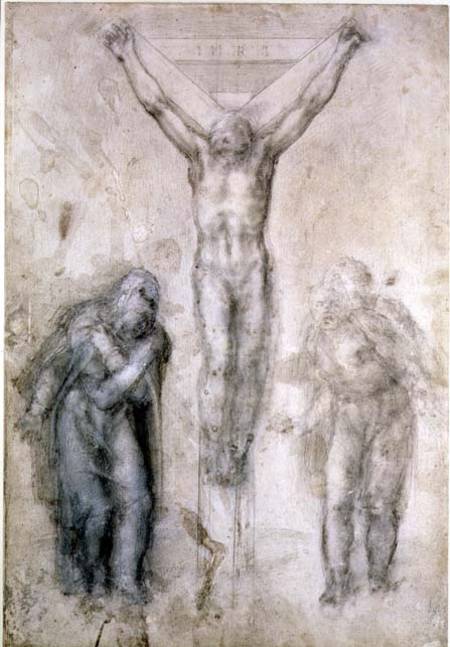 Inv.1895-9-15-509 Recto W.81 Study for a Crucifixion (pencil & chalk on paper) à Michelangelo Buonarroti