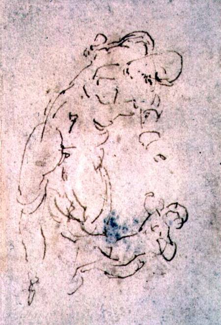 Inv. 1859 6-25-553. R. (W.56) Sketch of reclining male and child (red chalk) à Michelangelo Buonarroti
