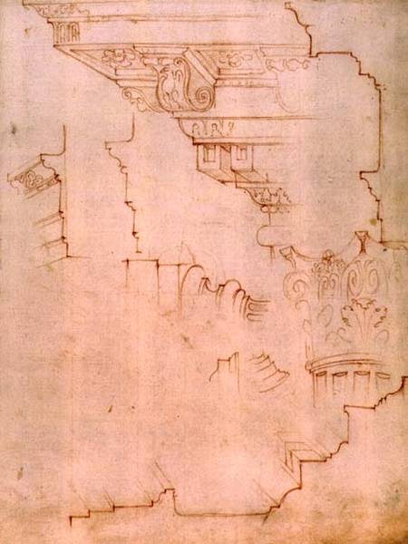 Inv. 1859 6-25-560/2. R. (W.19) Drawing of architectural details (red chalk) à Michelangelo Buonarroti