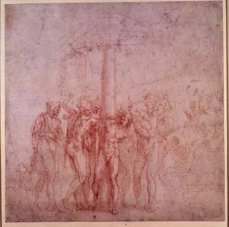 Inv. 1895 6-15-500. R. (W.15) The Flagellation of Christ (red chalk) à Michelangelo Buonarroti