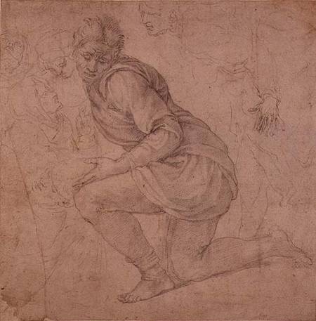Inv. 5211-75 Fawkener Recto (W.92) Kneeling man à Michelangelo Buonarroti