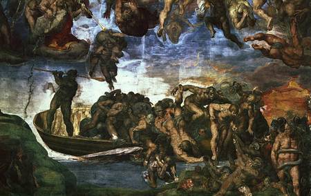Last Judgement: detail from the bottom right corner, Sistine Chapel à Michelangelo Buonarroti