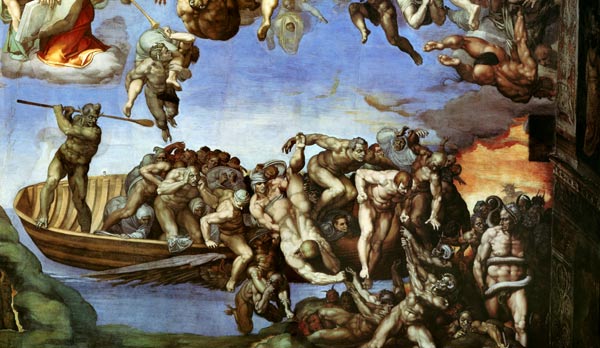 jugement dernier - le bateau du Charon (Détail chapelle Sixtine) à Michelangelo Buonarroti