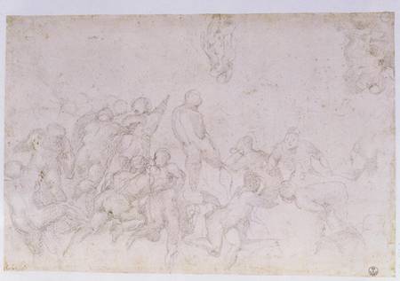 Preparatory sketch for the 'Battle of the Cascina' and two additional sketches à Michelangelo Buonarroti