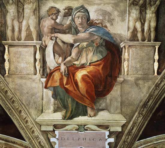 Delphische Sibylle (Dï¿½tail chapelle Sixtine) à Michelangelo Buonarroti