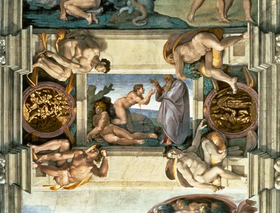 Sistine Chapel Ceiling: Creation of Eve, with four Ignudi à Michelangelo Buonarroti