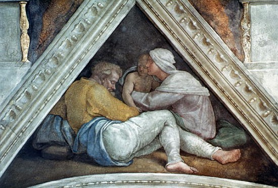 Sistine Chapel Ceiling: The Ancestors of Christ (pre restoration) à Michelangelo Buonarroti