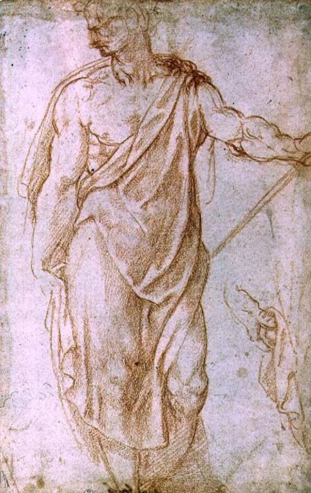 Sketch of a man holding a staff and a study of a hand à Michelangelo Buonarroti