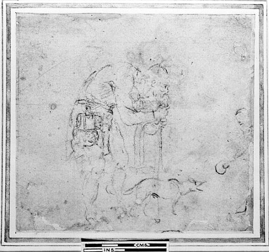 Sketch with a figure and a dog à Michelangelo Buonarroti