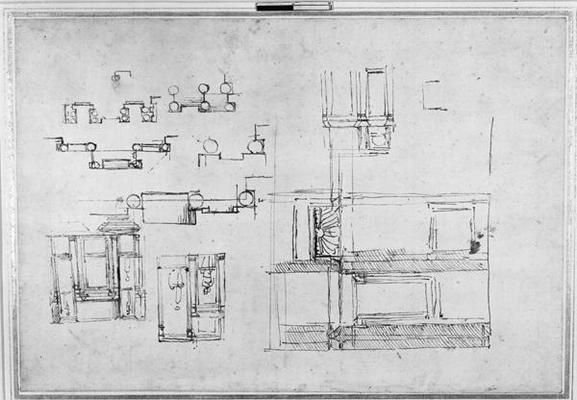 Studies for the Medici Tomb, c.1520 (pen & ink on paper) à Michelangelo Buonarroti