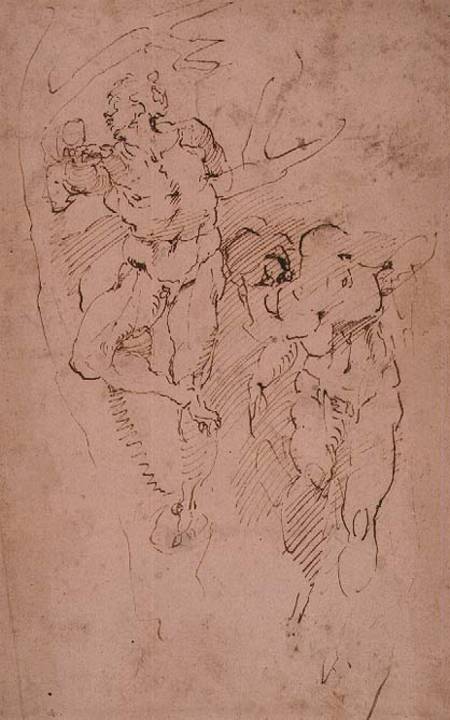 Studies of Male Nudes (ink) Inv.9/15/539 (W.12) à Michelangelo Buonarroti