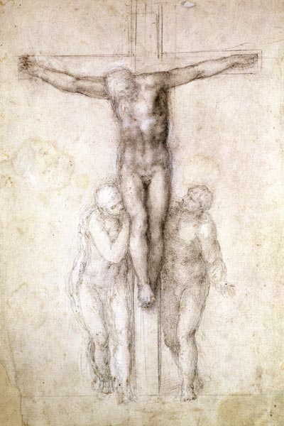 Study of Christ on the Cross between the Virgin and St. John the Evangelist à Michelangelo Buonarroti