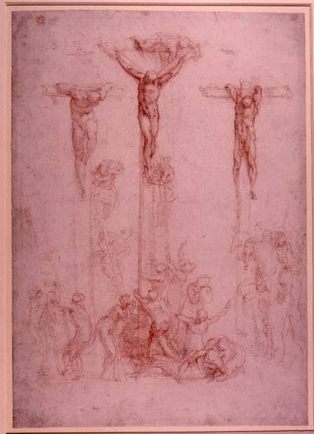 Study of Three Crosses (red chalk) Inv.1860/6/16/3 Recto (W.32) à Michelangelo Buonarroti