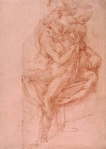 Study of Lazarus and two Attendant Figures (red chalk on paper) à Michelangelo Buonarroti