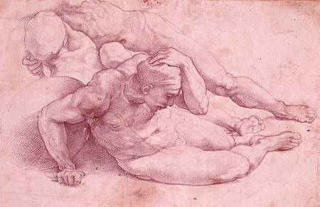 Study of Three Male Figures (after Raphael) à Michelangelo Buonarroti