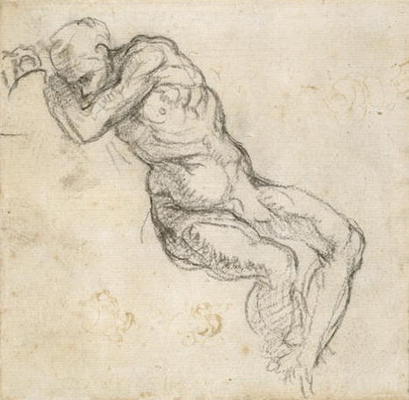 Study of a male nude, c.1511 (pen & black chalk on paper) à Michelangelo Buonarroti