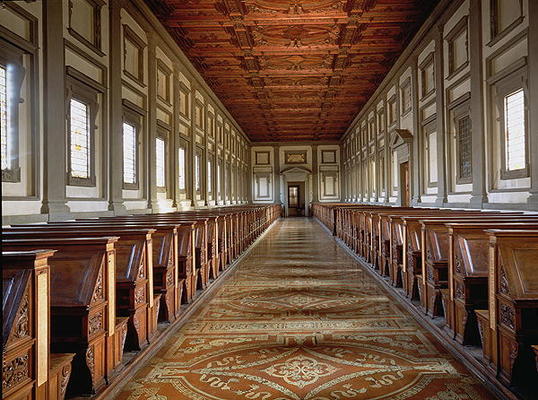 The Reading Room of the Laurentian Library, designed by Michelangelo Buonarroti (1475-1564), 1534 (p à Michelangelo Buonarroti