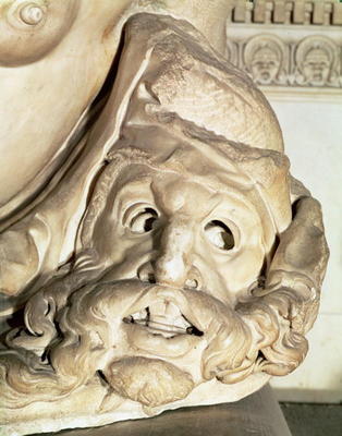 The Tomb of Giuliano de' Medici (1478-1516) detail of the tragic mask under the arm of Night, 1520-3 à Michelangelo Buonarroti