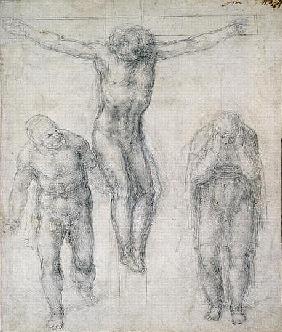 Study of a Crucified Christ and two figures, c.1560