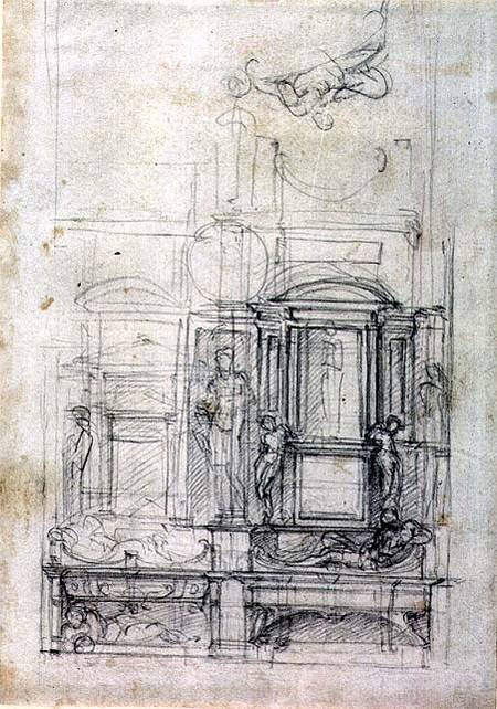 W.26r Design for the Medici Chapel in the church of San Lorenzo, Florence à Michelangelo Buonarroti