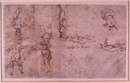 W.4v Page of sketches of babies or cherubs à Michelangelo Buonarroti