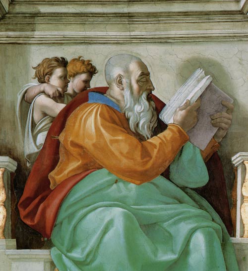Prophète Zacharie, détail de la Chapelle Sixtine à Michelangelo Buonarroti