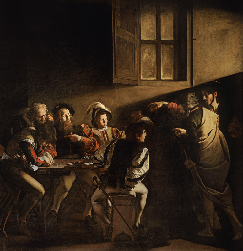 La vocation de Saint Mathieu à Michelangelo Caravaggio, dit le Caravage
