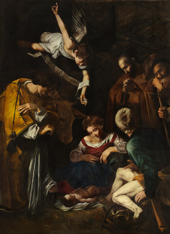 Nativity with St. Francis and St. Lawrence à Michelangelo Caravaggio, dit le Caravage