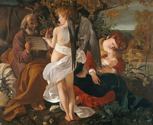 Le repos lors de l'exode d'Egypte à Michelangelo Caravaggio, dit le Caravage