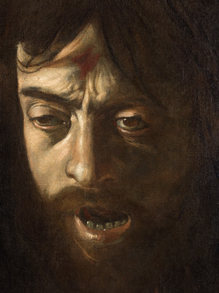 David with the Head of Goliath, detail of the head à Michelangelo Caravaggio, dit le Caravage