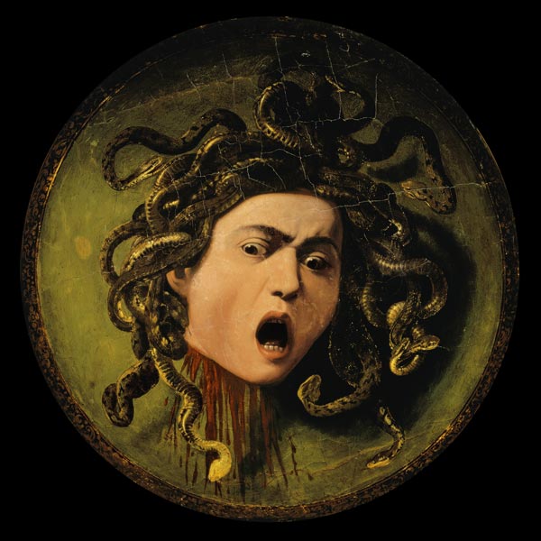 Medusa, painted on a leather jousting shield à Michelangelo Caravaggio, dit le Caravage