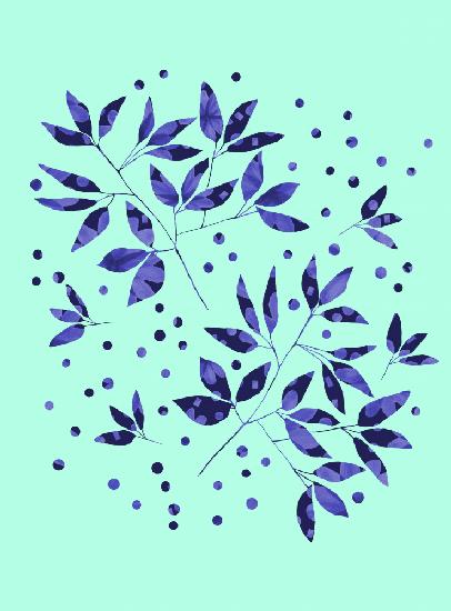 Floral Branches Blue Pattern On Mint Copy