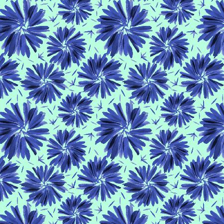 Floral Twirl Navy Blue On Mint