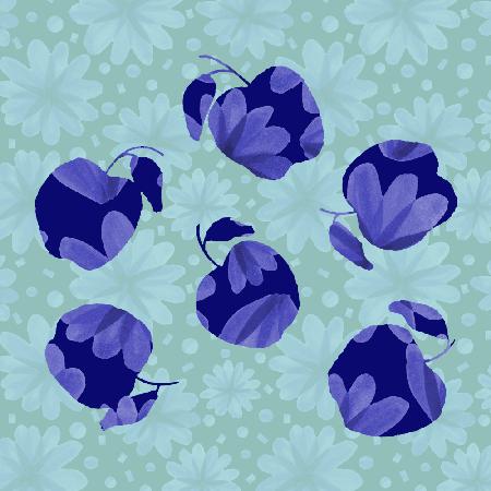 Navy Blue Floral Apples On Mint Pattern Copy