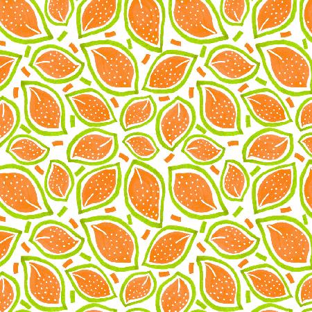 Melon Scattered Leaves Polka Dot