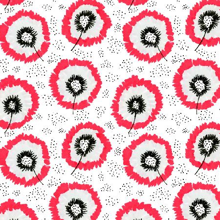Red Gray Flower Fringes Polka Dot