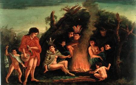 Fireboard depicting an Indian Encampment à Michele Felice Corne