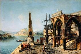 Capriccio with a Gothic Building and an Obelisk (oil on canvas)