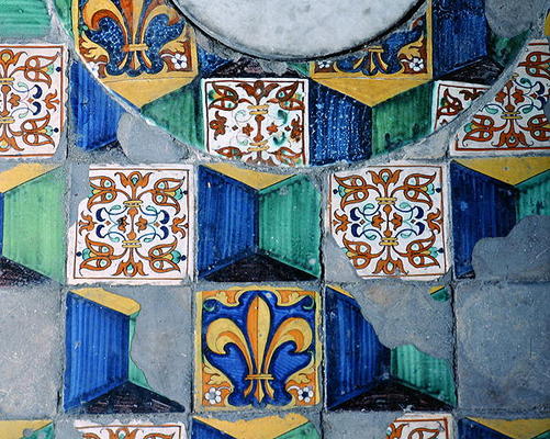Detail of floor tiles from the cellar of the Villa Medicea de Careggi (ceramic) à Michelozzo  di Bartolommeo