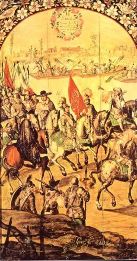 The encounter between Hernando Cortes (1485-1547) and Montezuma (1466-1520) à Miguel & Juan Gonzalez