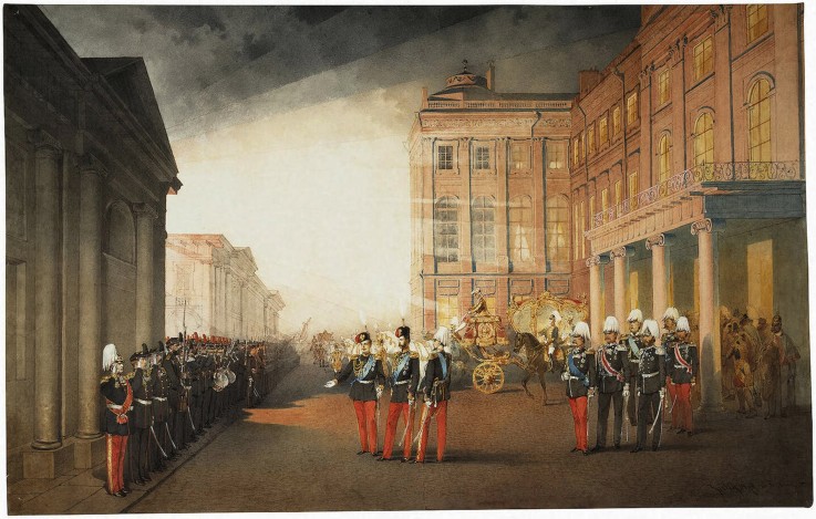 Parade in front of the Anichkov Palace on 26 February 1870 à Mihaly von Zichy