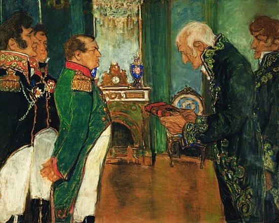 Jean-Baptiste de Lamarck handing the book ''Zoological Philosophy'' to Emperor Napoleon Bonaparte à Mikhail Dmitrievich Ezuchevsky
