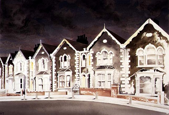 Lurid Sky Behind the Bargeboard Houses, 1998 (w/c on paper)  à Miles  Thistlethwaite