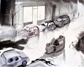 Dead Car Outside the Launderette, 1998 (w/c on paper) 