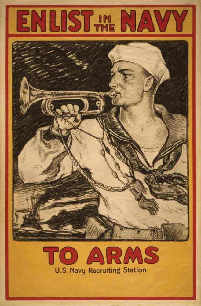Sailor Playing Bugle, Enlist in the Navy, World War I Recruitment Poster, USA à Milton Herbert Bancroft