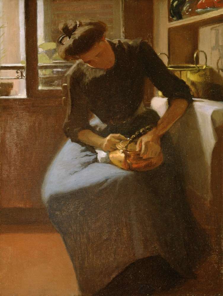 Woman polishing a Kettle à Minerva Josephine Chapman